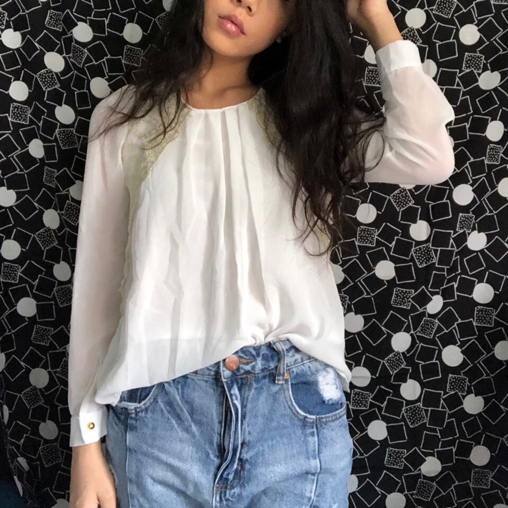 White Blouse w/Gold Lace